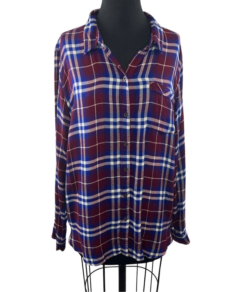 LUCKY BRAND Red & Blue Plaid Button-Up Split-Back Shirt LS Western Cowgirl XL